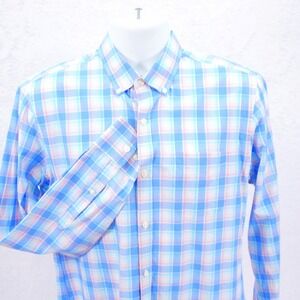 Bonobos Slim Fit Blue‎ Pink Teal Plaid Medium Button Down Cotton Pocket